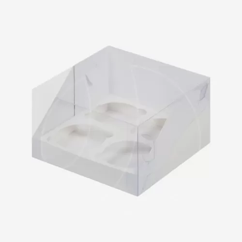 Коробка на 4 капкейка с прозрачной крышкой белая 040273 ф, 41710
