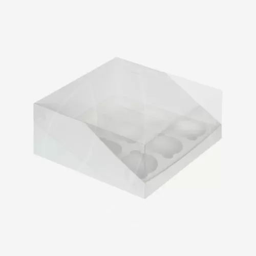 Коробка на 9 капкейков с прозрачной крышкой белая 040573 ф, 52310