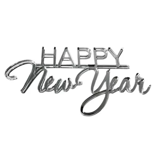 Топпер декоративный акриловый "Happy New Year" Серебро 11х5 см ТСК159